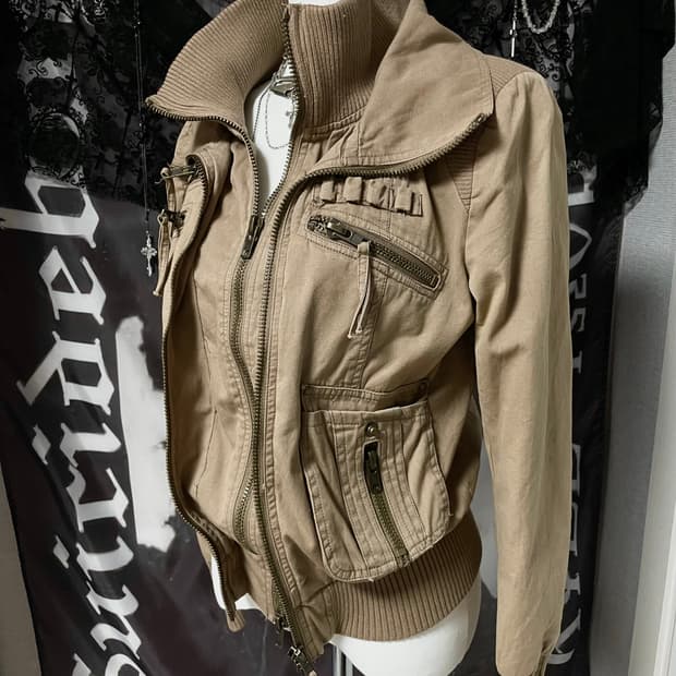 00s 하이넥 투웨이지퍼디테일포켓카고야상봄버밀리터리자켓 y2k핀터레스트