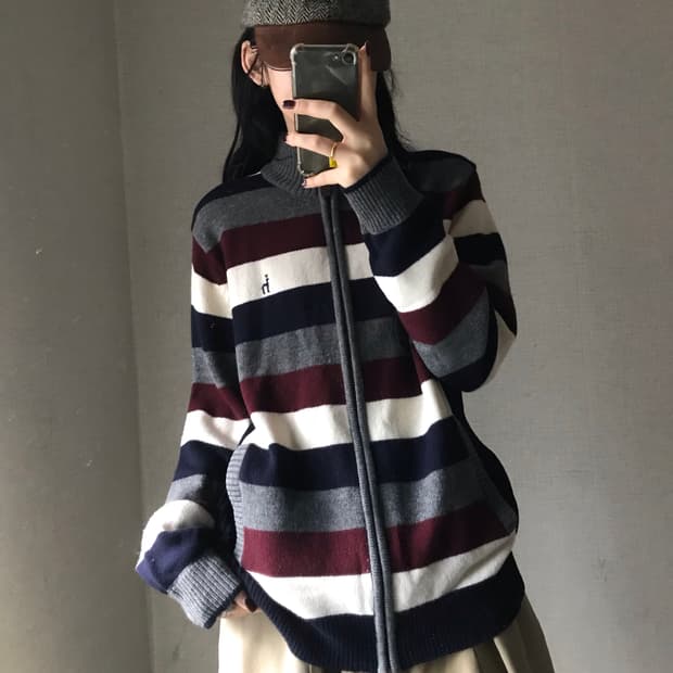 해지스 스트라이프 니트집업