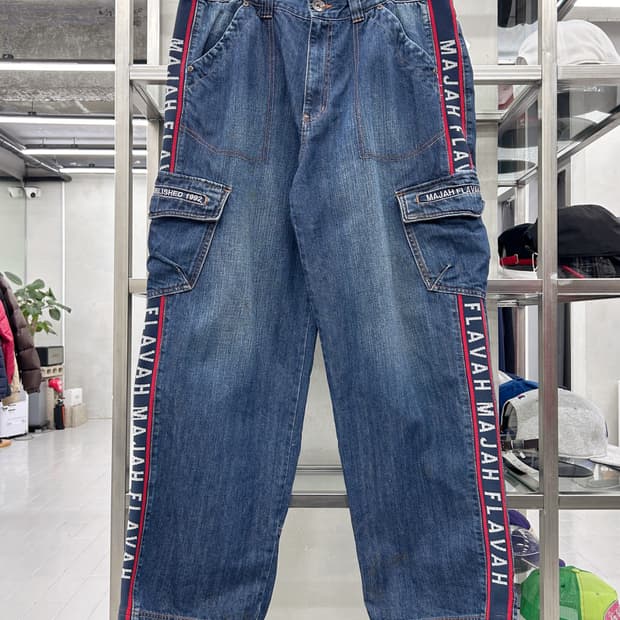 마자 플라바 00s 카고 포켓 워시드 데님 팬츠