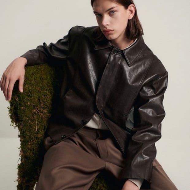 르마드 비건 레더 절개 자켓 (브라운)