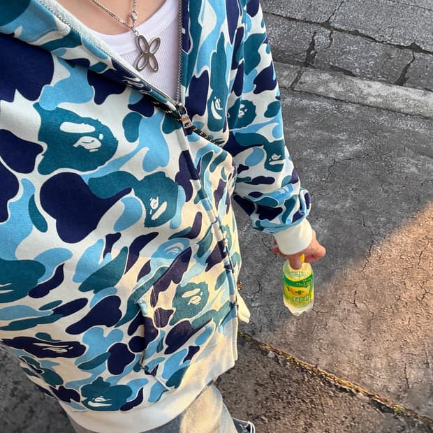 베이프 abc 카모 샤크후드 블루 2xl