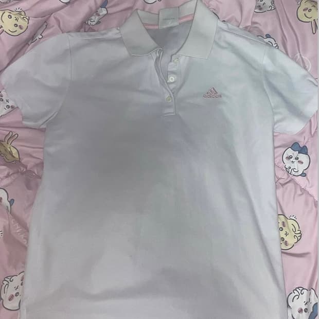 아디다스 연핑크 화이트 카라 반팔티