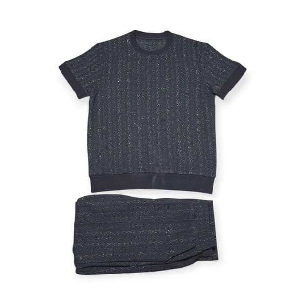 L)니트 셋업 세트 네프 패턴 감성 반팔 니트 와이드 팬츠 빈티지룩