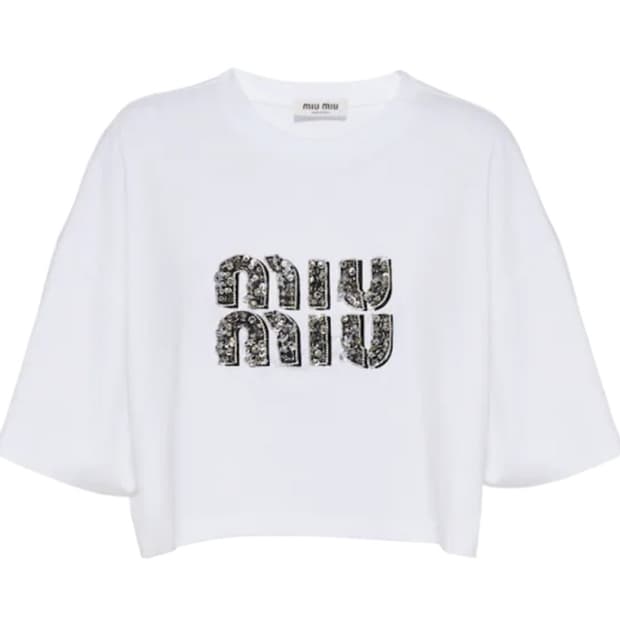 미우미우 자수 코튼 티셔츠 화이트
