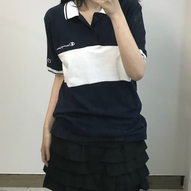 챔피온 배색 PK 반팔 카라 티셔츠