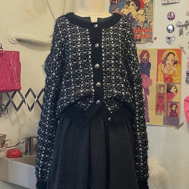 블랙 트위드 가디건 [무배]