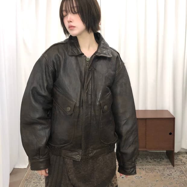 브라운 양가죽 레더 자켓