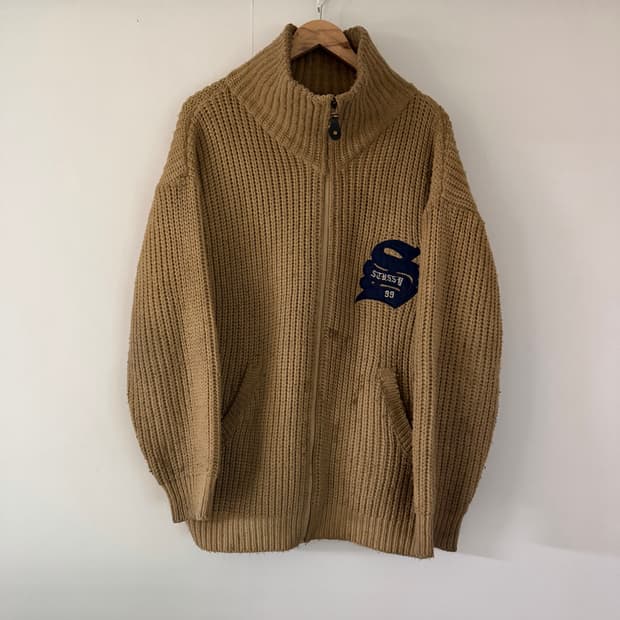 90s stussy Big4 knit zipup