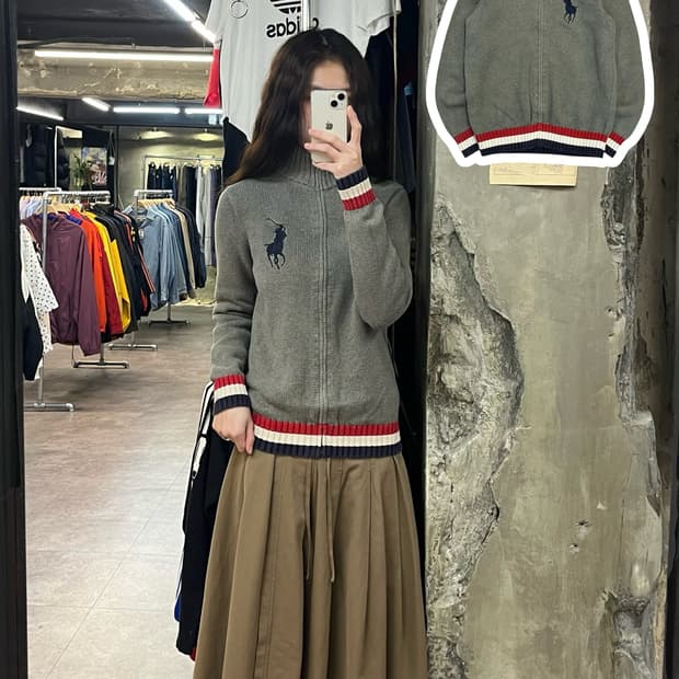 폴로 랄프로렌 빅포니 니트 집업 그레이 키즈 L #csz2170