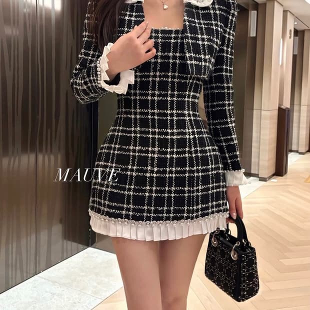 수입의류 트위드 자켓 원피스 세트