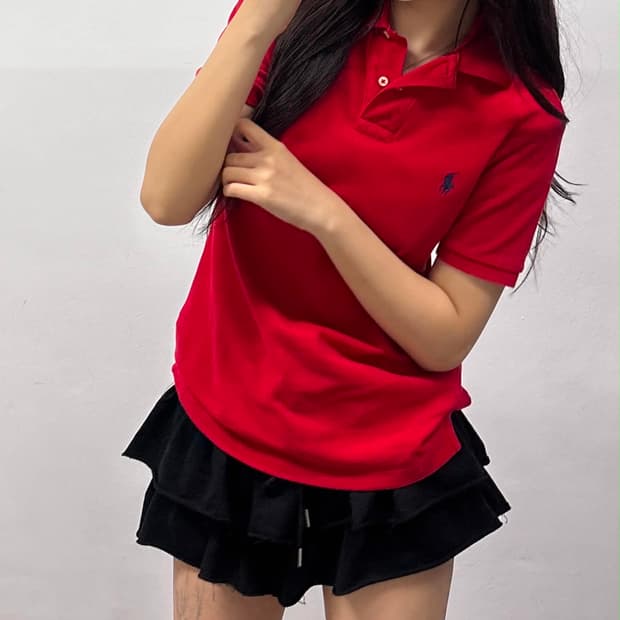 폴로 랄프로렌 슬림핏 레드 pk 반팔 카라티(S)