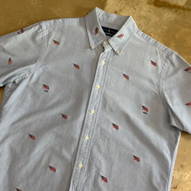 M 폴로랄프로렌 성조기 자수 스카이블루 반팔 셔츠 