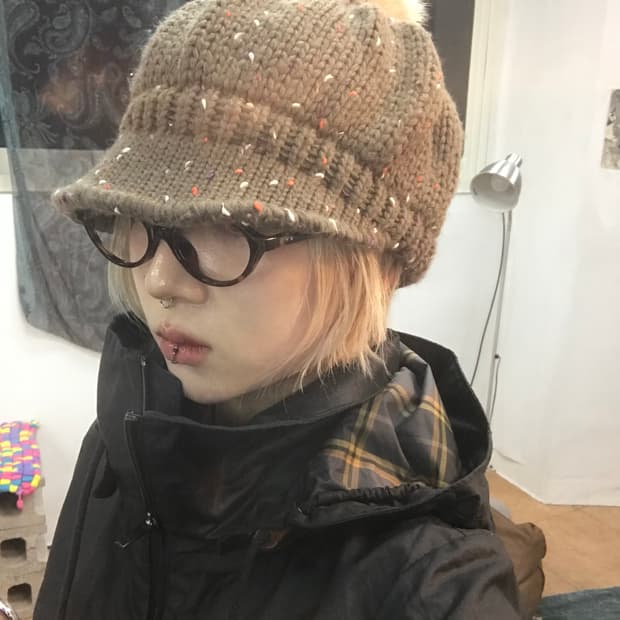 빈티지 니트 방울모자 