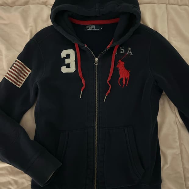 폴로 빅포니 성조기 후드집업 네이비