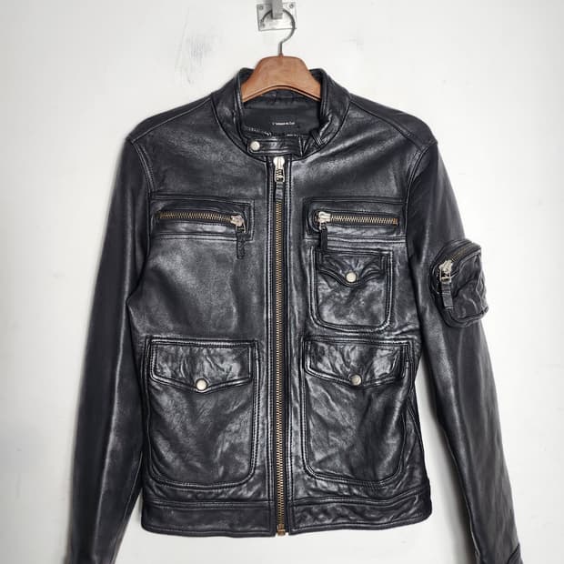 멀티 포켓 가죽 자켓