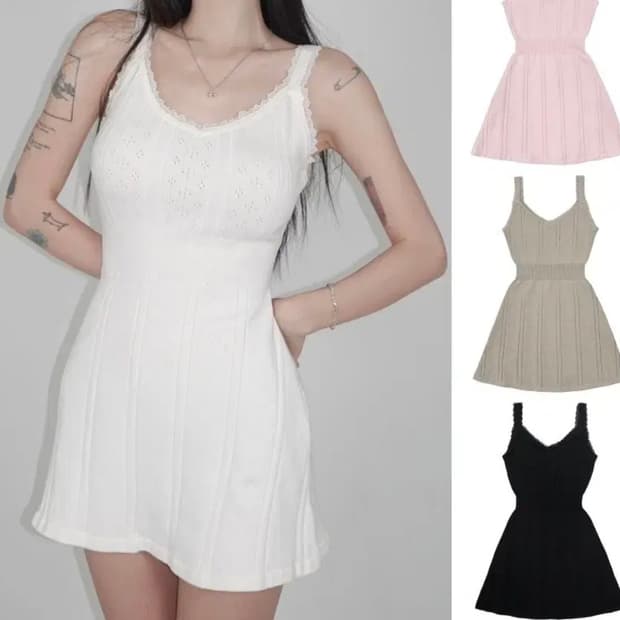 (택O)페일제이드 펀칭 니트 미니드레스 블랙