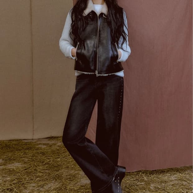 게스 사이드 스터드 장식 와이드 베럴