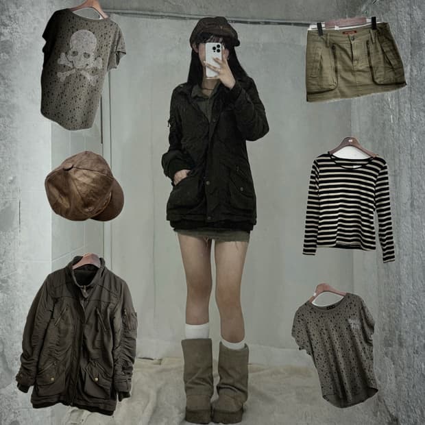카키브라운 데일리 와투케 코디세트 