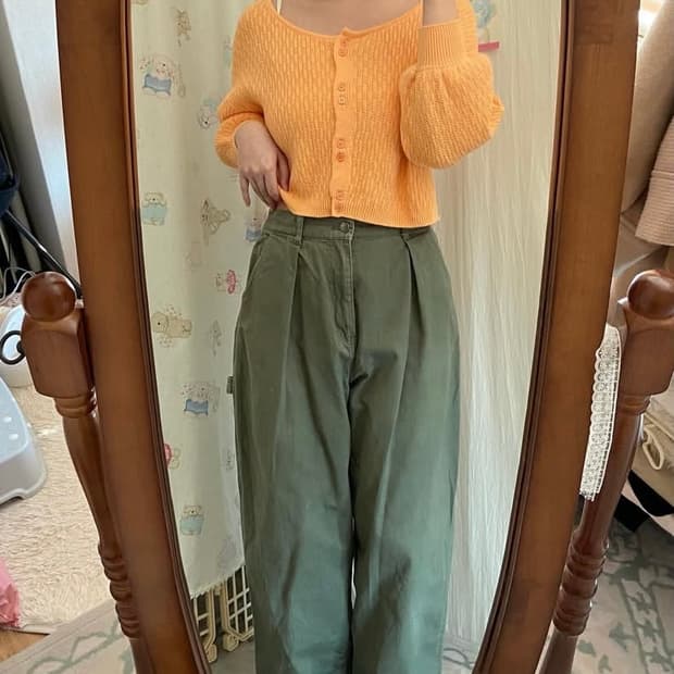 카키 핀턱 워크웨어 팬츠