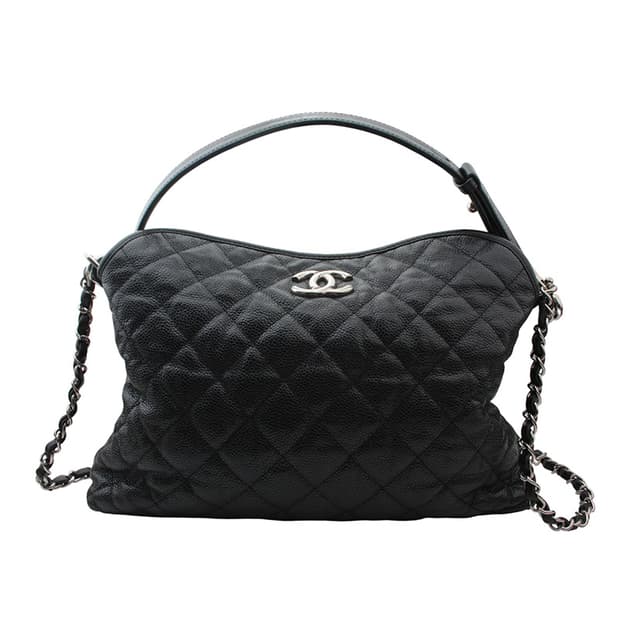 샤넬 은장 CC 블랙 캐비어 퀼팅 체인 숄더백