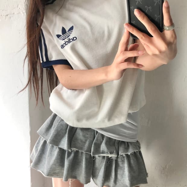 Adidas 아디다스 크림/블루 3S 테리 티셔츠