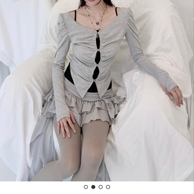 뉴얼린 셔링 후크 가디건 멜란지 그레이