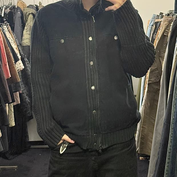 아르마니 익스체인지 니트 스웨터 믹스 집업 가디건 하이넥 명품 L 100