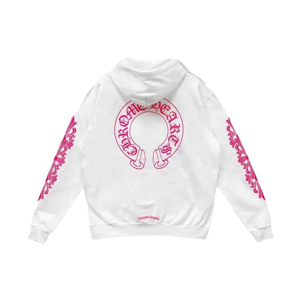 [XL] 크롬하츠 홀스슈 로고 후드 화이트 핑크