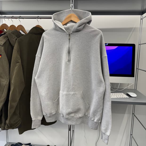 90s 러셀 빈티지 와플 반집업 스웻 후드티 made in USA (2X