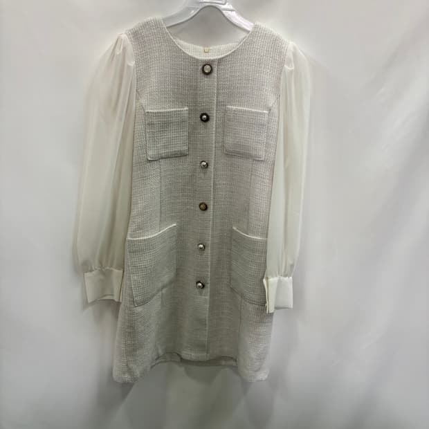 시폰 소매 트위드 미디 원피스