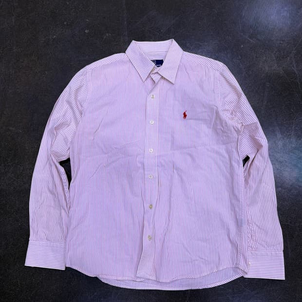 폴로 랄프로렌 커스텀핏 핀 스트라이프 셔츠 남방 핑크 M