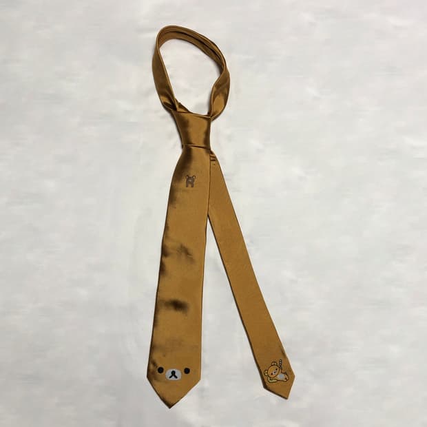 리락쿠마 실크 넥타이 브라운