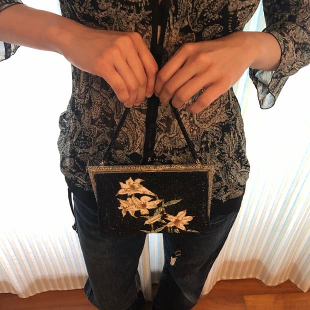 black beaded floral bag