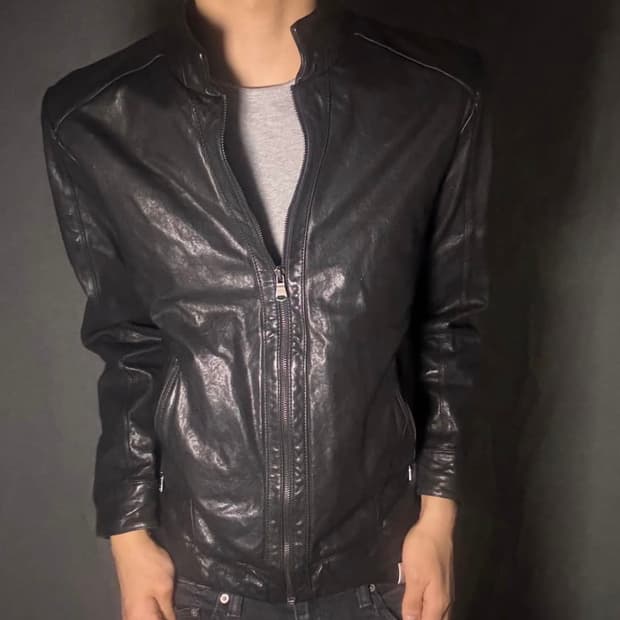 블랙 가죽 라이더 레더 자켓