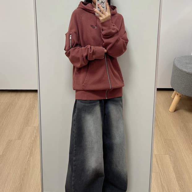 나이키 자수로고 브라운 후드집업