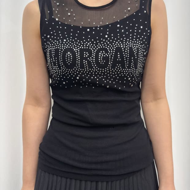 morgan cubic logo mesh sleeveless