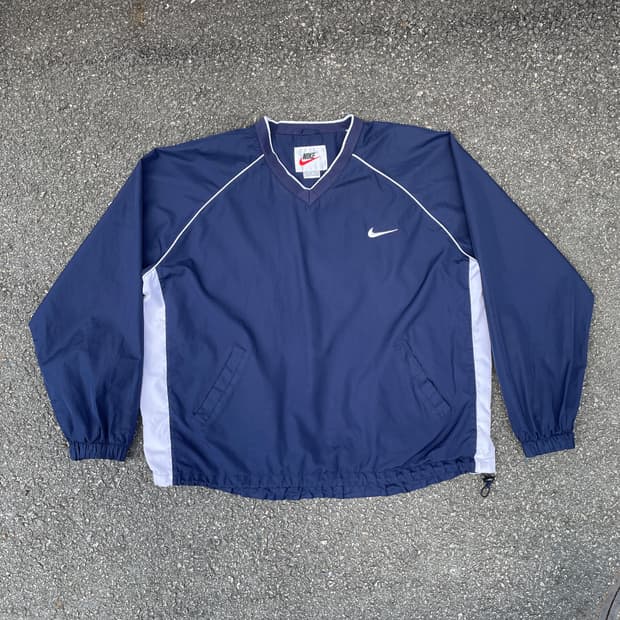 90s 나이키 네이비 자수 올드스쿨 웜업 트랙자켓 바람막이 XL