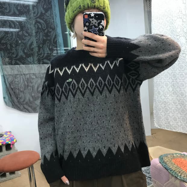 라코스테 여성 에스닉 자수 니트