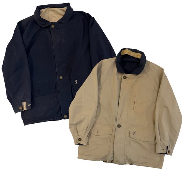 90s YSL 입생로랑 리버시블 블루종 사파리 자켓 베이지
