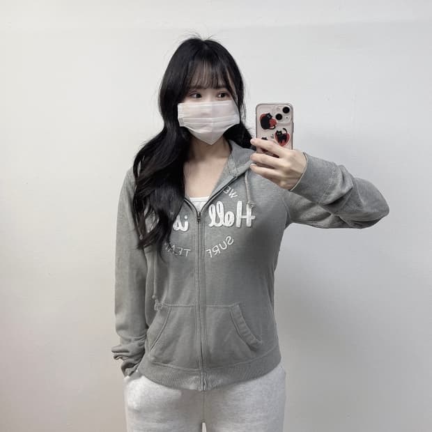 홀리스터 스펠 로고 후드집업 그레이