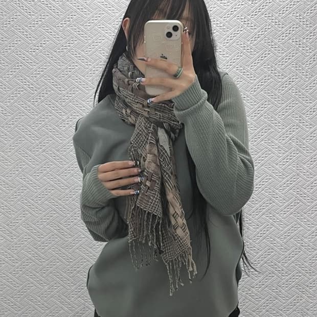 니나리치 빈티지 히피 에스닉 뜨개 라나 울 목도리 C07636