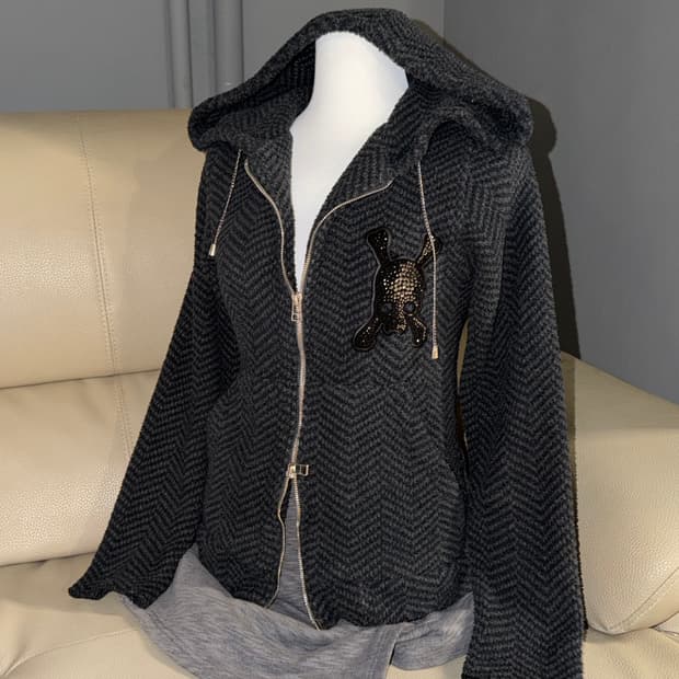 Roen skull cubic hood zip-up