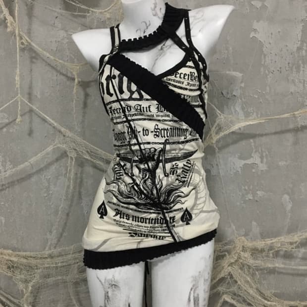 Salvage Neck Detail Lettering Top