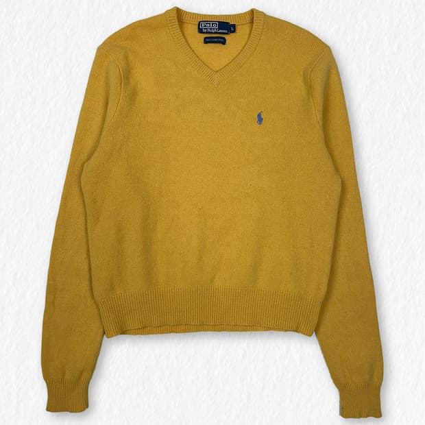 폴로랄프로렌 램스울 브이넥 니트 옐로우