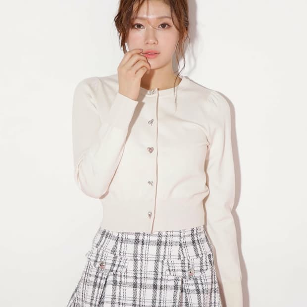 일본 질바이질스튜어트 리본 포인트 버튼 가디건 - 아이보리