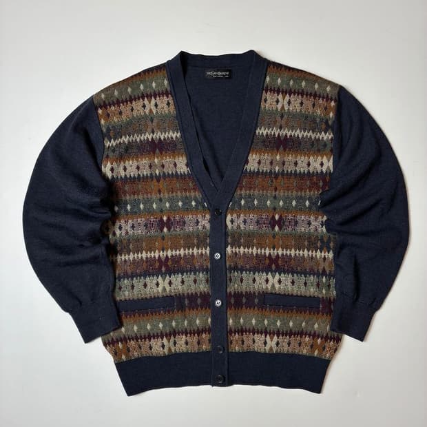 입생로랑 YSL 에스닉 패턴 브이넥 울 니트 가디건 PN8793