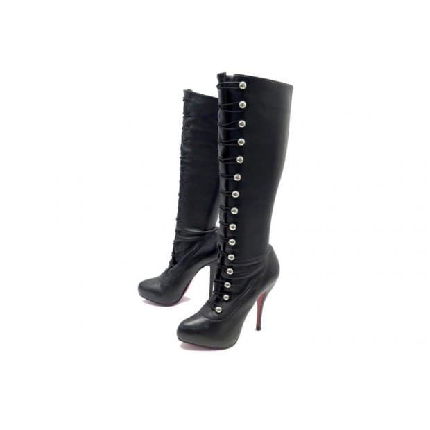 Louboutin 크리스찬 루부탱 램스킨 블랙레더 니하이부츠