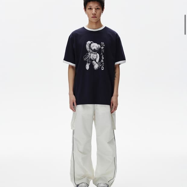 마하그리드 HELLO BEAR RINGER TEE NAVY