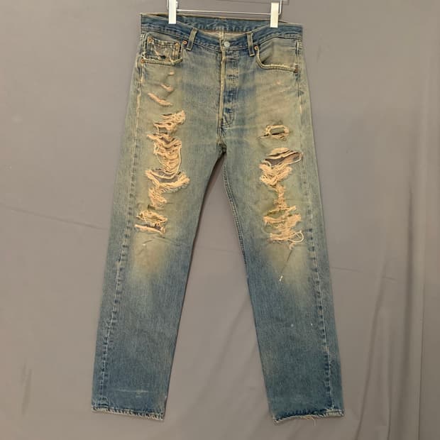 34인치 리바이스 501 90s USA 빈티지 데미지 데님 청바지