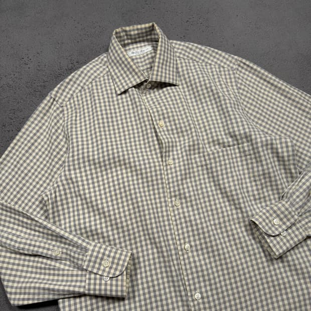 Loro Piana 로로 피아나 오픈 카라넥 체크 셔츠